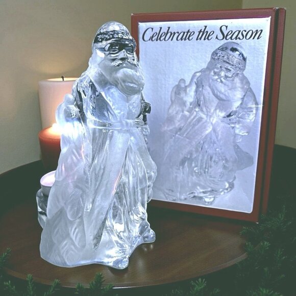 May Dept. STore Other - Frosted 6in Glass Santa Votive Holder in Box Traditional Christmas Decor, Neutra